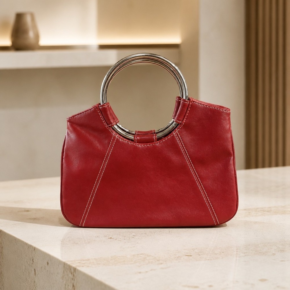Vintage Y2K Red Faux Leather O-Ring Handle Handbag